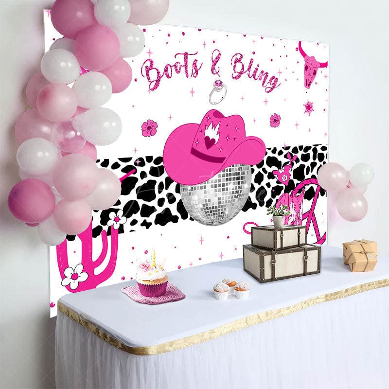 Aperturee - Aperturee Hot Pink Boots And Bling Cowgirl Birthday Backdrop
