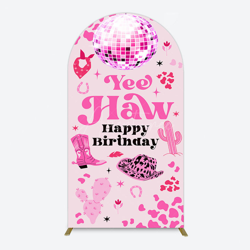 Aperturee - Aperturee Hot Pink Cowgirl Yee Haw Happy Birthday Arch Backdrop