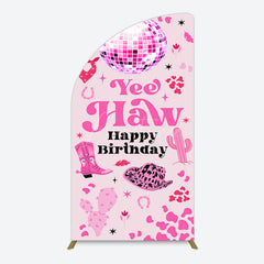 Aperturee - Aperturee Hot Pink Cowgirl Yee Haw Happy Birthday Half Moon Arch Backdrop