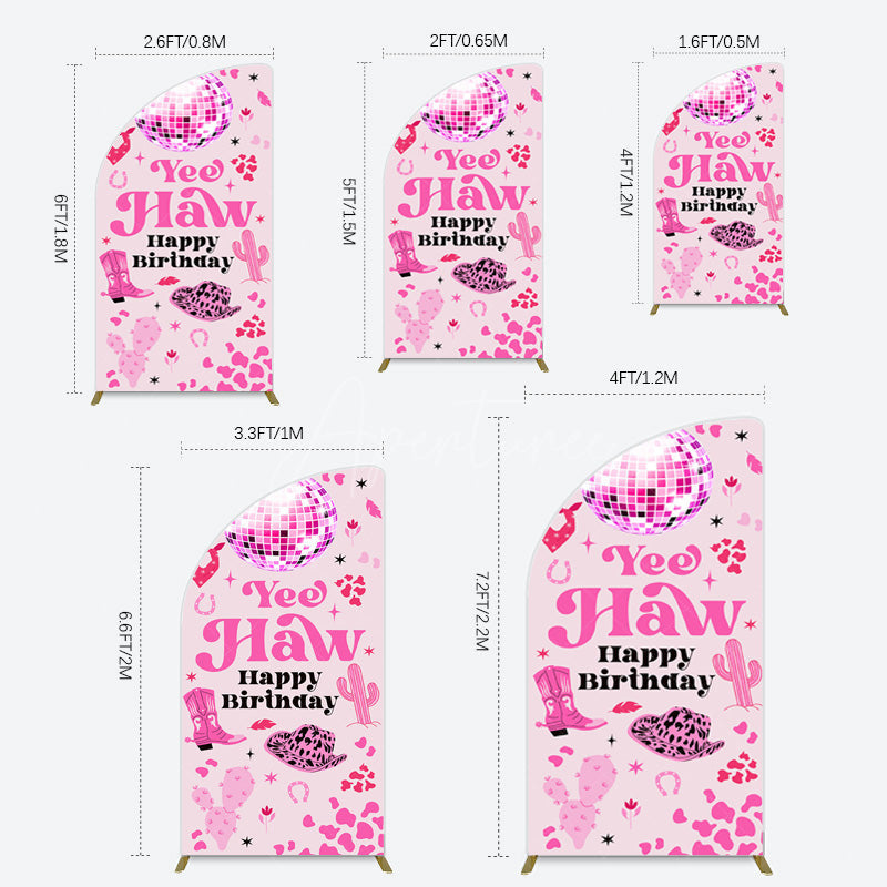 Aperturee - Aperturee Hot Pink Cowgirl Yee Haw Happy Birthday Half Moon Arch Backdrop