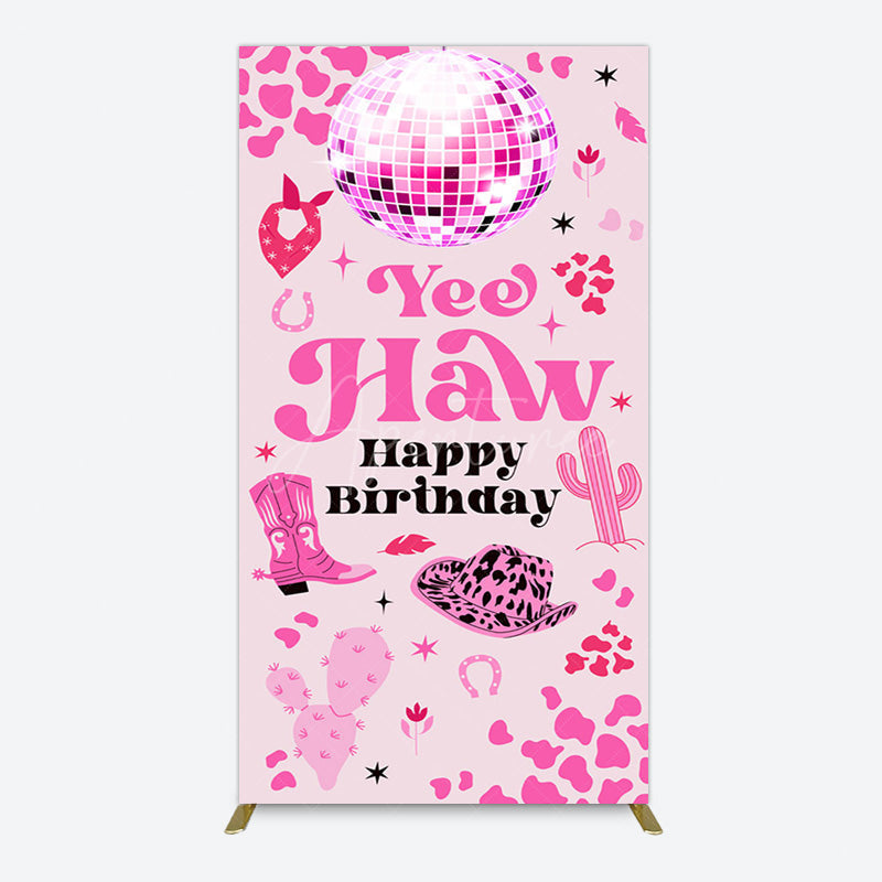 Aperturee - Aperturee Hot Pink Cowgirl Yee Haw Happy Birthday Rectangle Backdrop