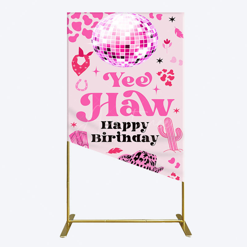 Aperturee - Aperturee Hot Pink Cowgirl Yee Haw Happy Birthday Rectangle Backdrop