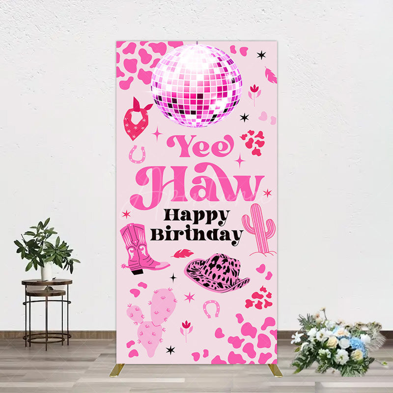 Aperturee - Aperturee Hot Pink Cowgirl Yee Haw Happy Birthday Rectangle Backdrop