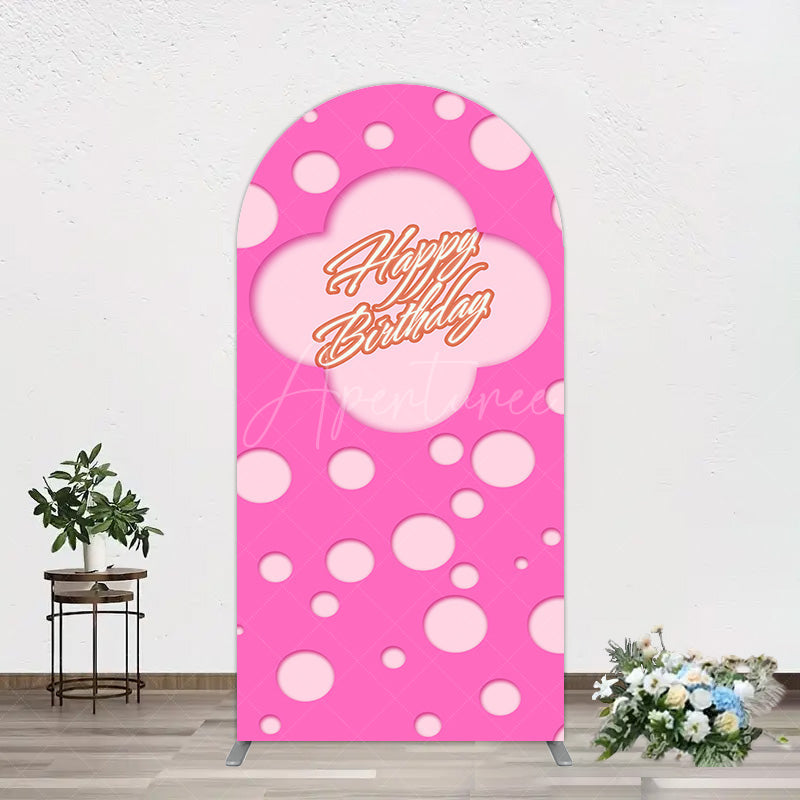 Aperturee - Aperturee Hot Pink Dots Girls Happy Birthday Arch Backdrop