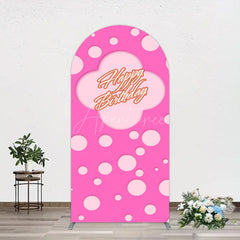 Aperturee - Aperturee Hot Pink Dots Girls Happy Birthday Arch Backdrop