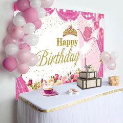 Aperturee - Aperturee Hot Pink Floral Crown Ballet Happy Birthday Backdrop