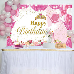 Aperturee - Aperturee Hot Pink Floral Crown Ballet Happy Birthday Backdrop