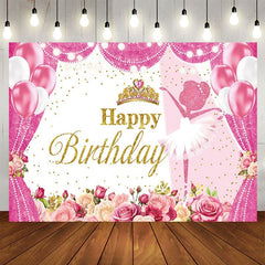 Aperturee - Aperturee Hot Pink Floral Crown Ballet Happy Birthday Backdrop