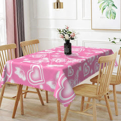 Aperturee - Aperturee Hot Pink Glowing Heart Butterfly Rectangle Tablecloth Vibrant Neon Love Pattern Valentine Party Decor