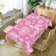 Aperturee - Aperturee Hot Pink Glowing Heart Butterfly Rectangle Tablecloth Vibrant Neon Love Pattern Valentine Party Decor