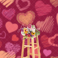 Aperturee - Aperturee Hot Pink Hearts Romantic Valentines Day Backdrop