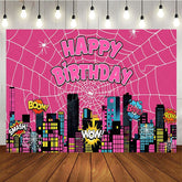 Aperturee - Aperturee Hot Pink Super Spider Wab City Happy Birthday Backdrop