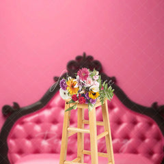Aperturee - Aperturee Hot Pink Tufted Leather Headboard Backdrop Black Ornate Bed Frame Photography Background