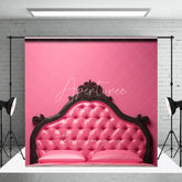 Aperturee - Aperturee Hot Pink Tufted Leather Headboard Backdrop Black Ornate Bed Frame Photography Background