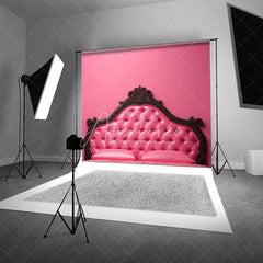 Aperturee - Aperturee Hot Pink Tufted Leather Headboard Backdrop Black Ornate Bed Frame Photography Background