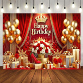 Aperturee - Aperturee Hot Red Gold Crown Balloon Flower Birthday Backdrop