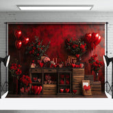 Aperturee - Aperturee Hot Red Wall Balloons Rose Valentines Day Backdrop