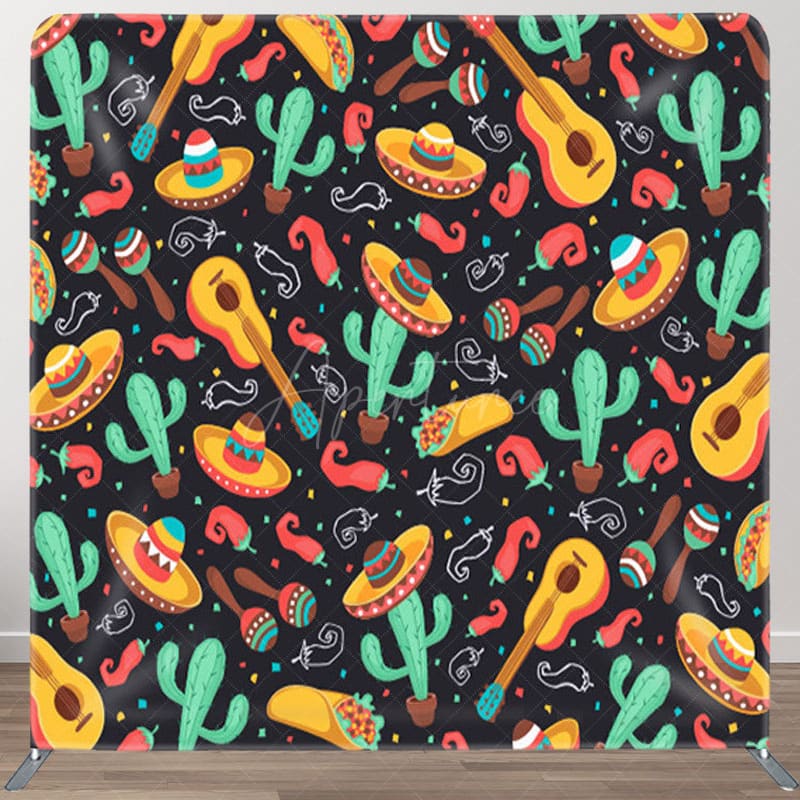 Aperturee - Aperturee Hot Sombrero Cactus Guitar Black Mexican Fiesta Backdrop