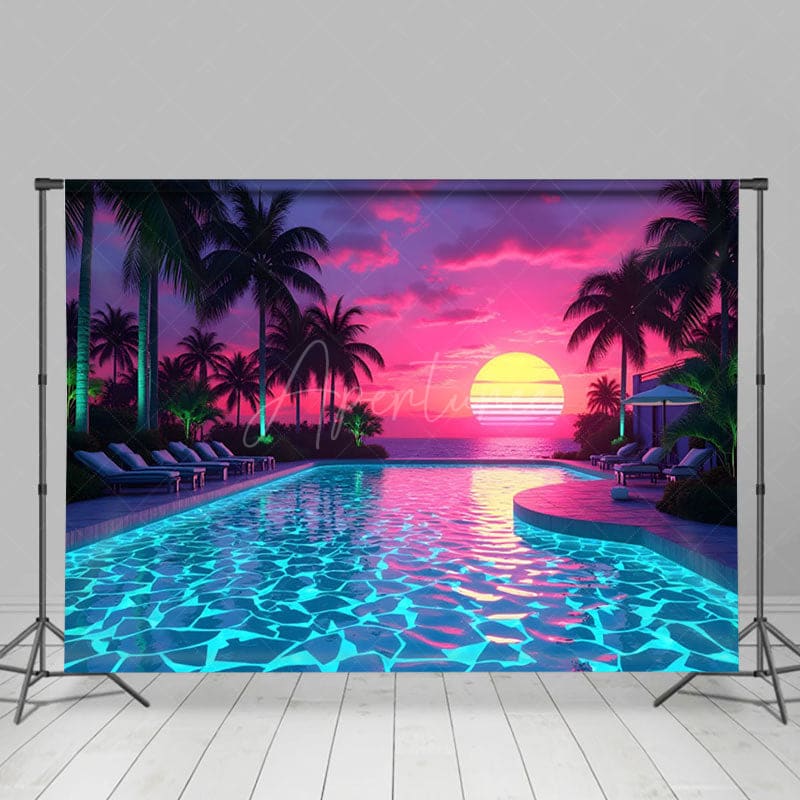 Aperturee - Aperturee Hot Summer Hawaii Sunset Pool Party Night Backdrop