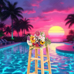 Aperturee - Aperturee Hot Summer Hawaii Sunset Pool Party Night Backdrop