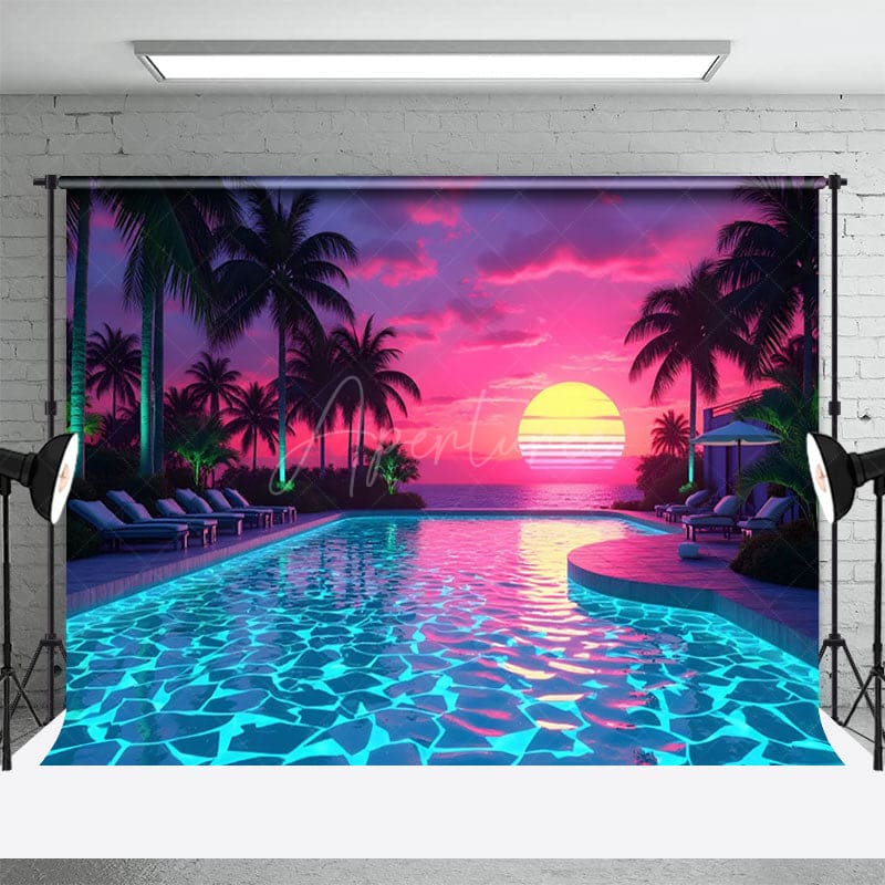 Aperturee - Aperturee Hot Summer Hawaii Sunset Pool Party Night Backdrop
