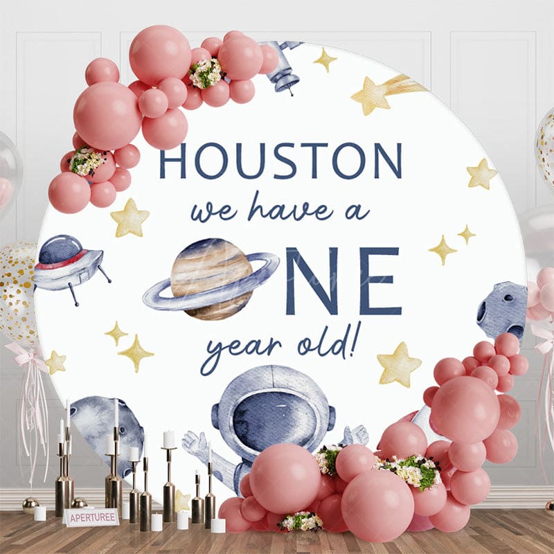 Aperturee - Aperturee Houston We Have A One Year Old Round Birthday Backdrop
