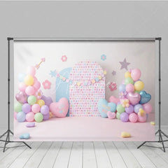Aperturee - Aperturee Hug Me Candy Hearts and Pastel Balloon Backdrop Sweet Valentine Birthday Party Decor for Girls Cake Smash
