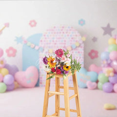 Aperturee - Aperturee Hug Me Candy Hearts and Pastel Balloon Backdrop Sweet Valentine Birthday Party Decor for Girls Cake Smash