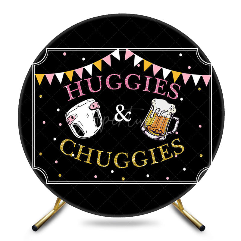 Aperturee - Aperturee Huggie And Chuggies Cute Round Baby Shower Backdrop