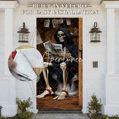 Aperturee - Aperturee Humorous Skeleton Reading Bone News on Toilet Door Cover Spooky Halloween Bathroom Party Decor