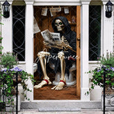 Aperturee - Aperturee Humorous Skeleton Reading Bone News on Toilet Door Cover Spooky Halloween Bathroom Party Decor