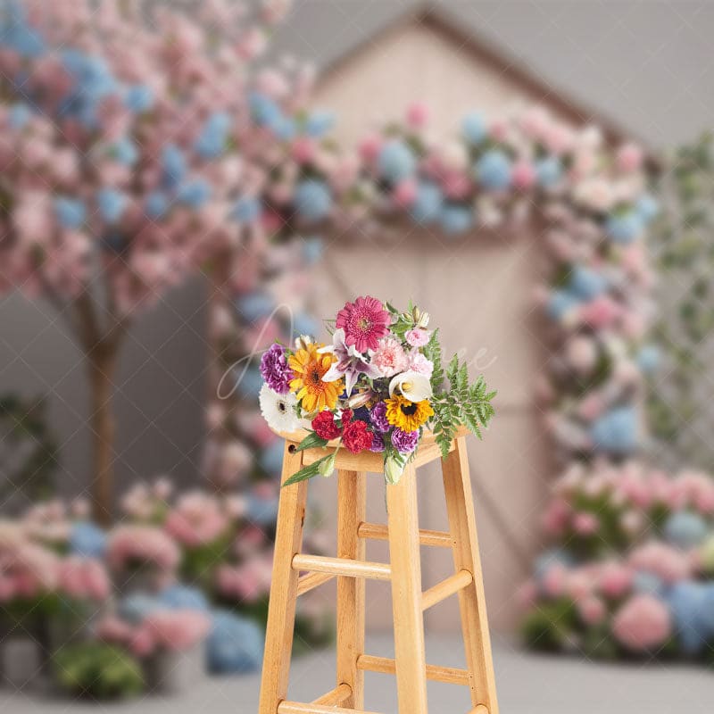 Aperturee - Aperturee Hydrangea Floral Farm Door Sweet Wedding Backdrop