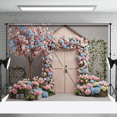 Aperturee - Aperturee Hydrangea Floral Farm Door Sweet Wedding Backdrop