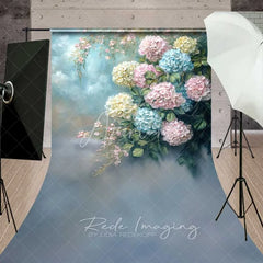 Aperturee - Aperturee Hydrangea Floral Fine Art Sweep Backdrop Soft Pastel Flowers Photography Floor Mat Spring Garden Decoration