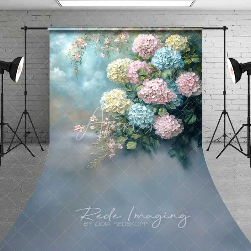 Aperturee - Aperturee Hydrangea Floral Fine Art Sweep Backdrop Soft Pastel Flowers Photography Floor Mat Spring Garden Decoration