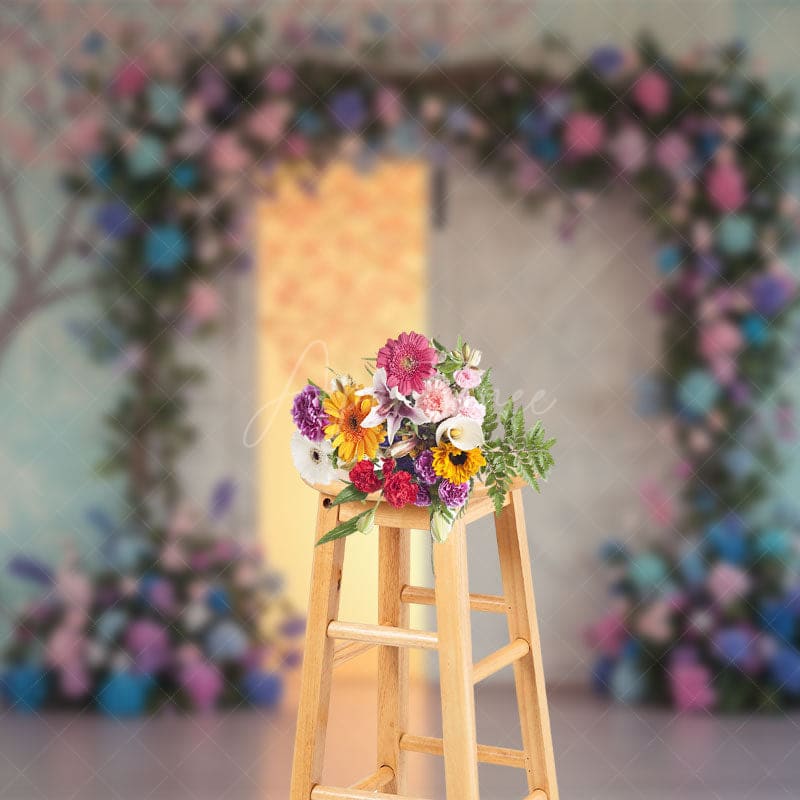 Aperturee - Aperturee Hydrangea Floral Wood Farm Door Wedding Backdrop