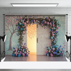 Aperturee - Aperturee Hydrangea Floral Wood Farm Door Wedding Backdrop