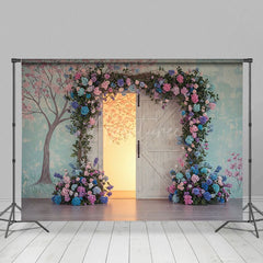 Aperturee - Aperturee Hydrangea Floral Wood Farm Door Wedding Backdrop