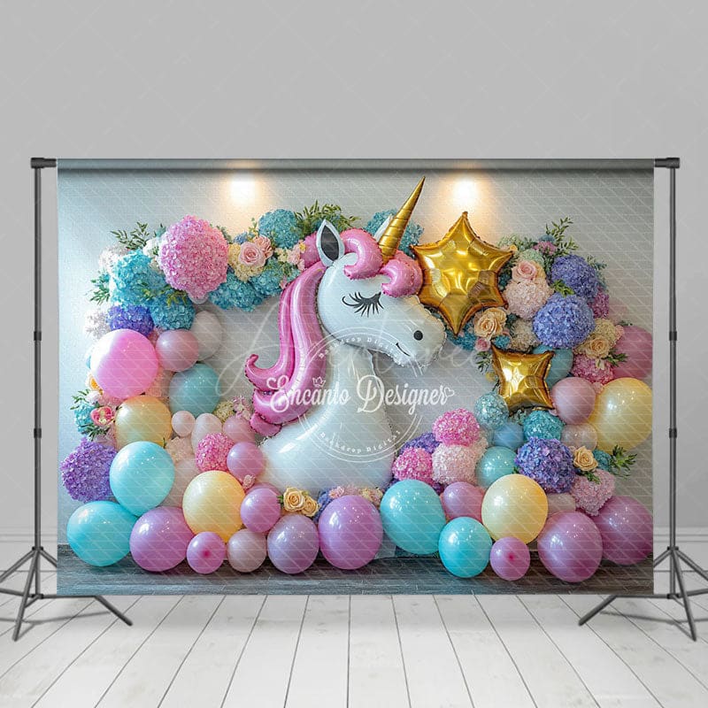 Aperturee - Aperturee Hydrangea Unicorn Balloon Focal Cake Smash Backdrop