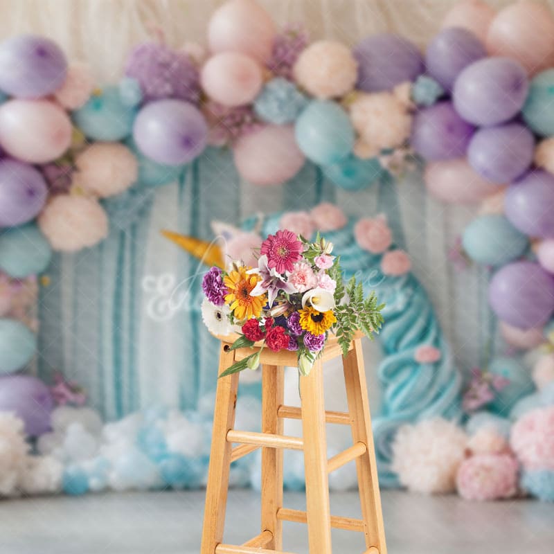 Aperturee - Aperturee Hydrangea Unicorn Curtain Sweet Cake Smash Backdrop