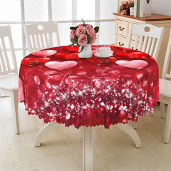 Aperturee - Aperturee I Love You Heart Round Tablecloth Red Glitter Sparkle Pattern Table Cover for Valentine