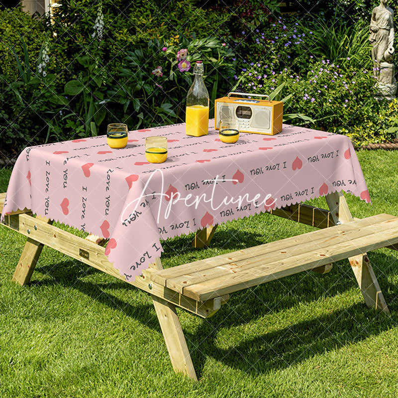 Aperturee - Aperturee I Love You Text Pink Love Rectangular Tablecloth
