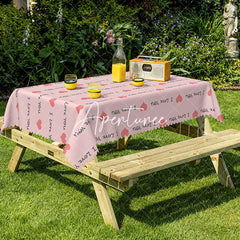 Aperturee - Aperturee I Love You Text Pink Love Rectangular Tablecloth
