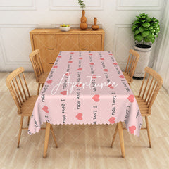 Aperturee - Aperturee I Love You Text Pink Love Rectangular Tablecloth