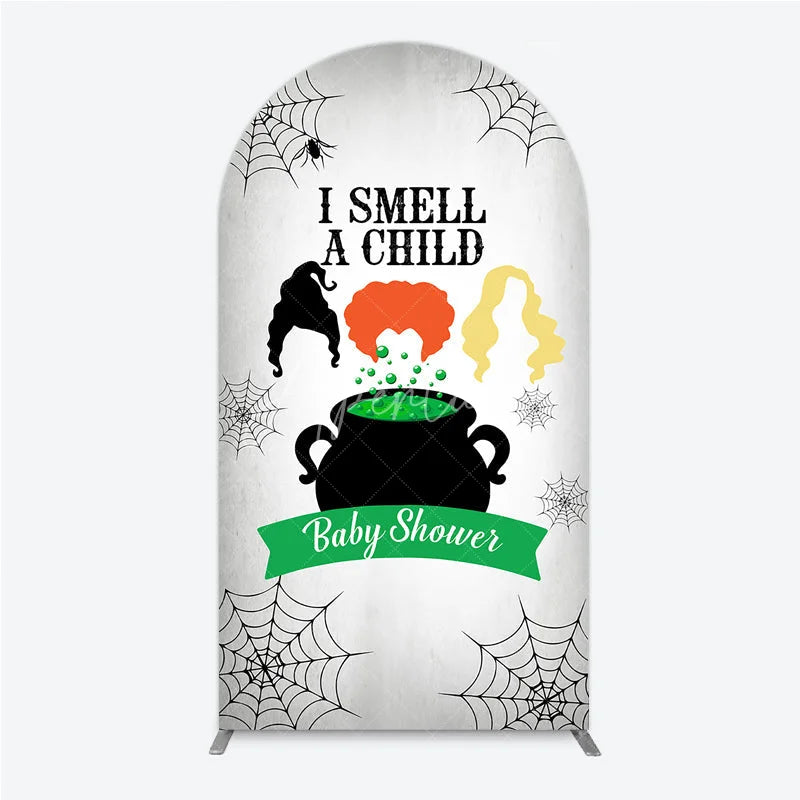 Aperturee - Aperturee I Smell a Child Halloween Baby Shower Arch Backdrop Hocus Pocus Inspired Witch Sisters A Baby is Brewing Decor