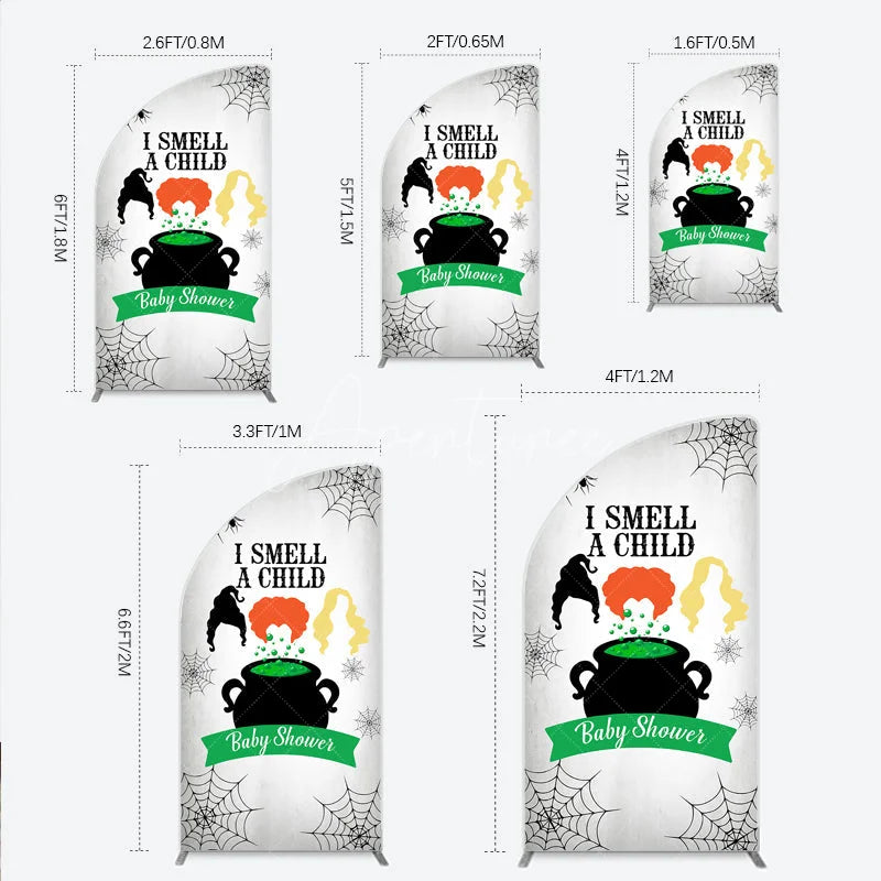 Aperturee - Aperturee I Smell a Child Halloween Baby Shower Half Moon Arch Backdrop Hocus Pocus Inspired Witch Sisters A Baby is Brewing