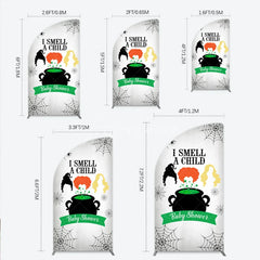 Aperturee - Aperturee I Smell a Child Halloween Baby Shower Half Moon Arch Backdrop Hocus Pocus Inspired Witch Sisters A Baby is Brewing