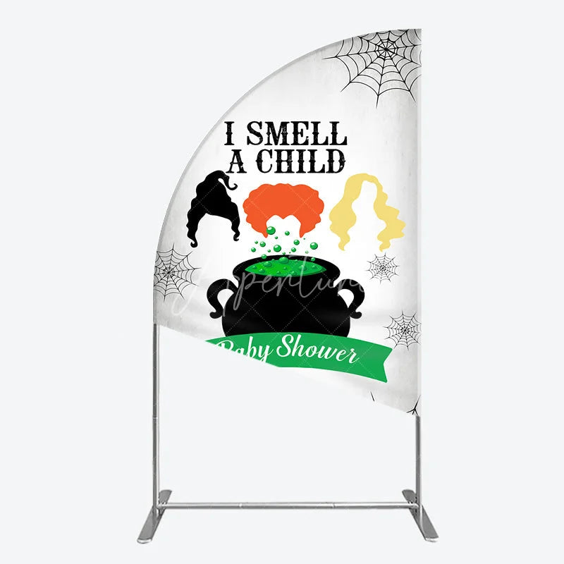 Aperturee - Aperturee I Smell a Child Halloween Baby Shower Half Moon Arch Backdrop Hocus Pocus Inspired Witch Sisters A Baby is Brewing