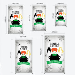 Aperturee - Aperturee I Smell a Child Halloween Baby Shower Rectangle Backdrop Hocus Pocus Inspired Witch Sisters A Baby is Brewing Decor