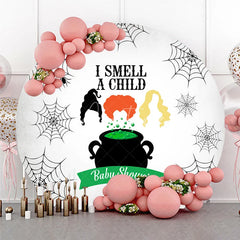 Aperturee - Aperturee I Smell a Child Halloween Baby Shower Round Backdrop Hocus Pocus Inspired Witch Sisters A Baby is Brewing Decor